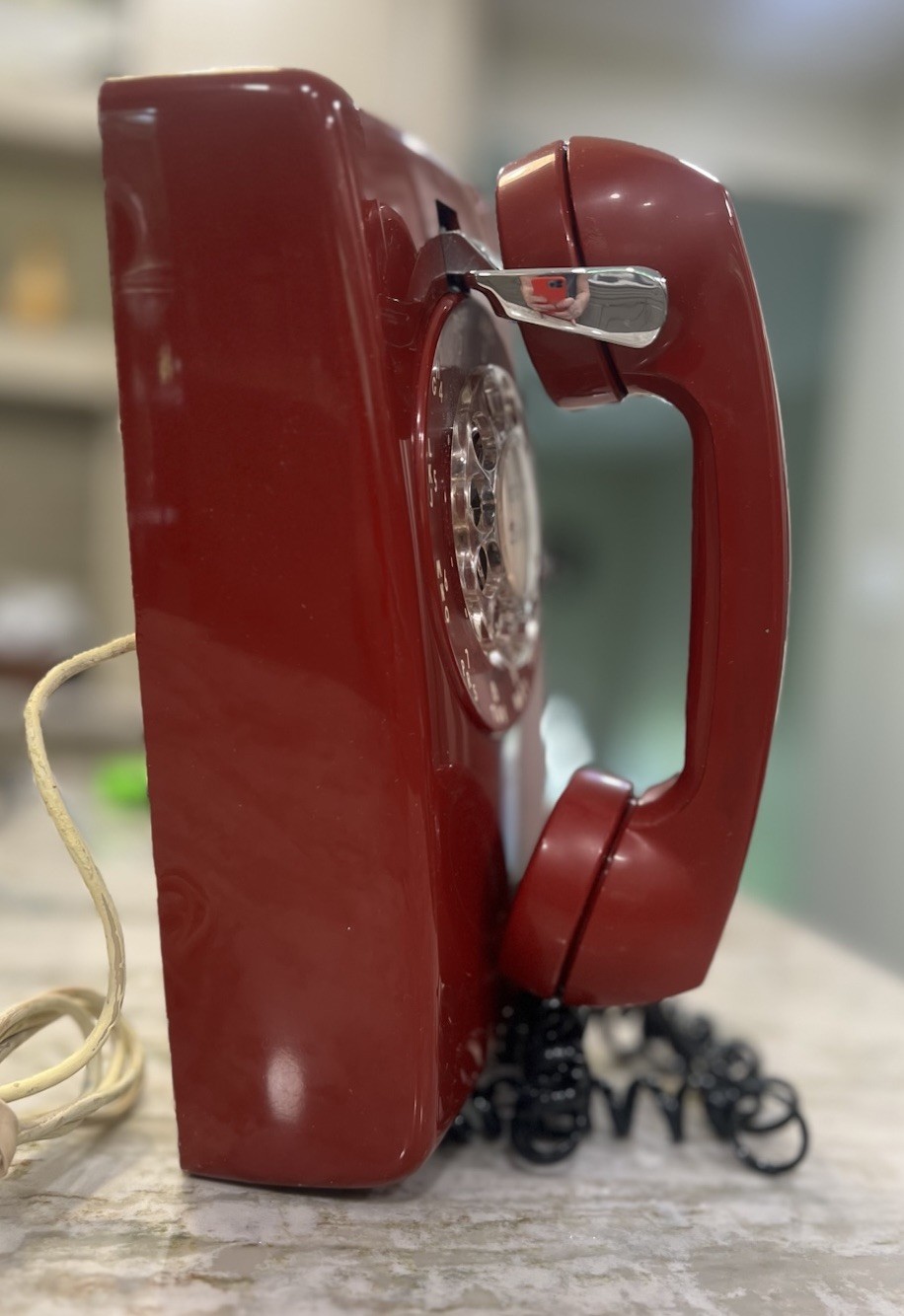 Vintage Red Functional Rotary Wall Mount Phone Bell System Western Electric 554
