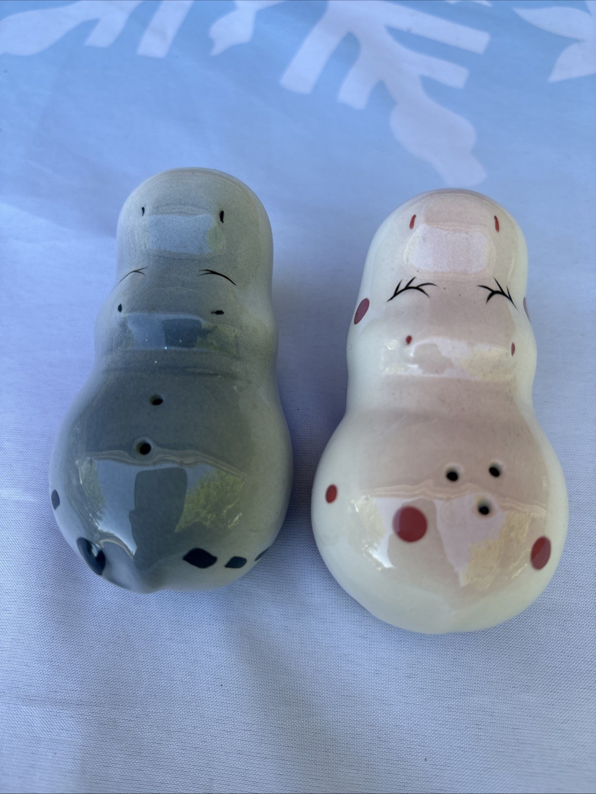 Kissing Hippos Salt And Pepper Shakers Ceramic Grey Purple Hippo