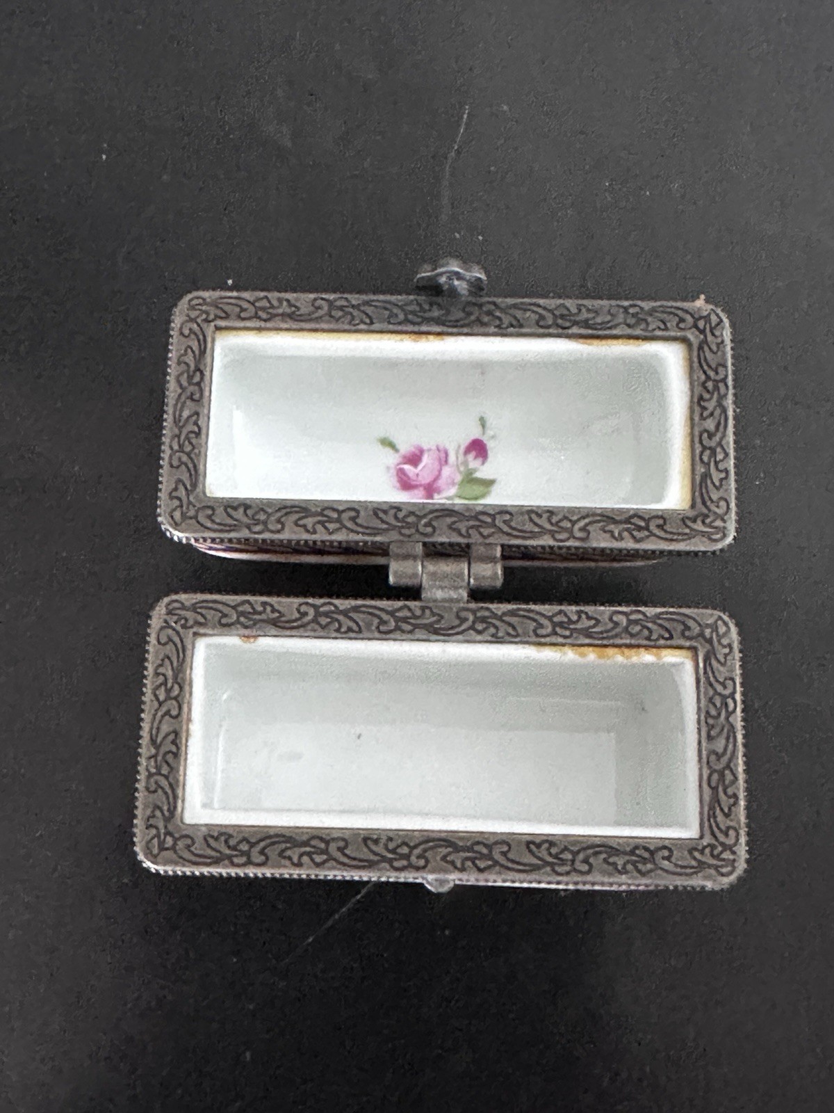 Porcelain Hinged Trinket Box with Rococo Floral Design France 1920’s