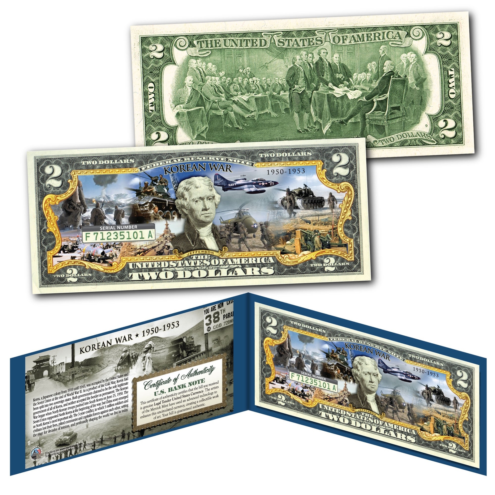KOREAN WAR 1950-1953 Post WWII Forgotten War Genuine Legal Tender U.S. $2 Bill