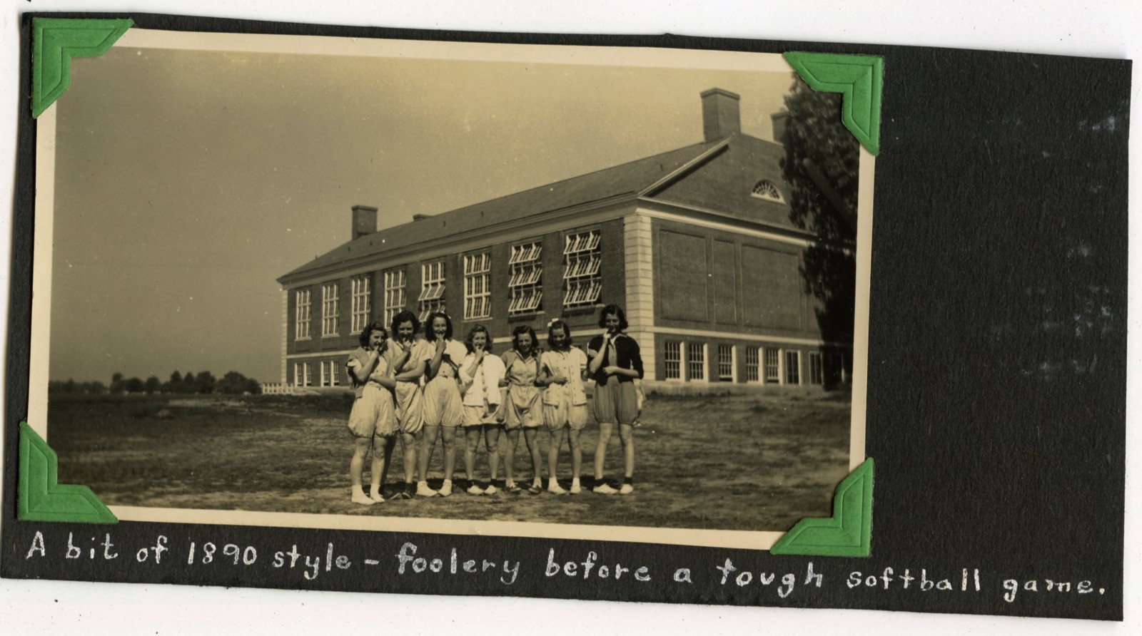 FUN CAPTION SOFTBALL GALS GAME FASHION BLOOMERS VINTAGE SNAPSHOT PHOTO