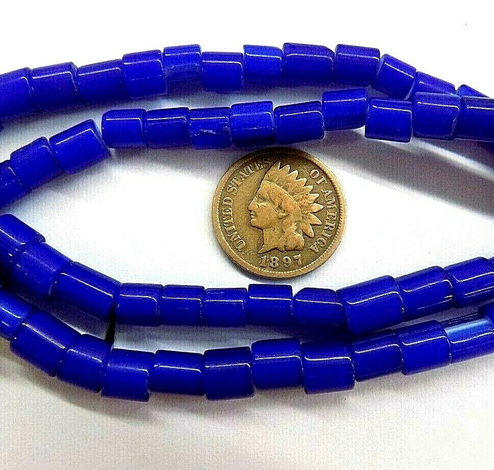 Cobalt Trade Beads White Heart Antique style Hudson Bay 1800’s Draw Style 6mm