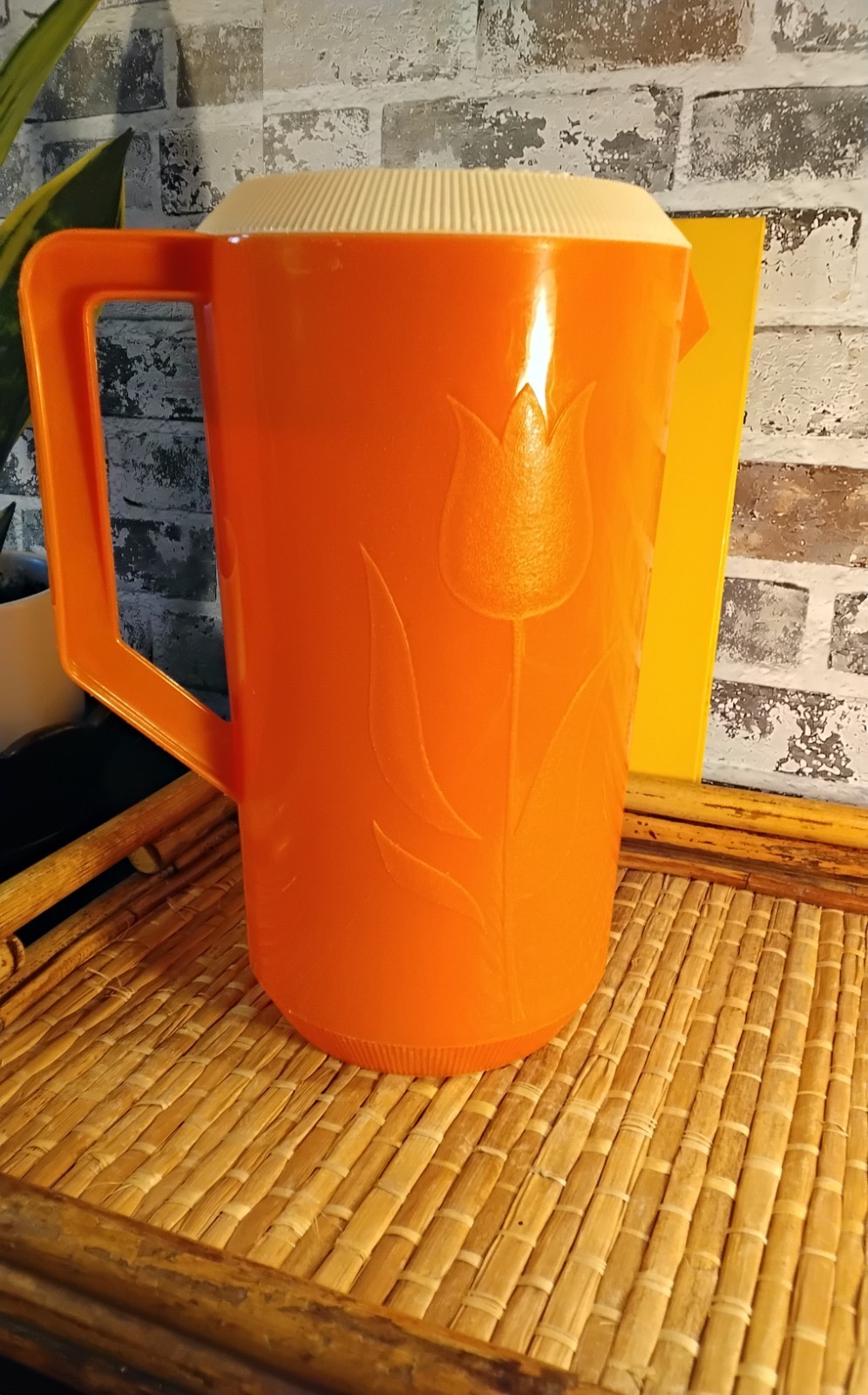 Vintage Orange 1960s pitcher embossed Tulip with Lid