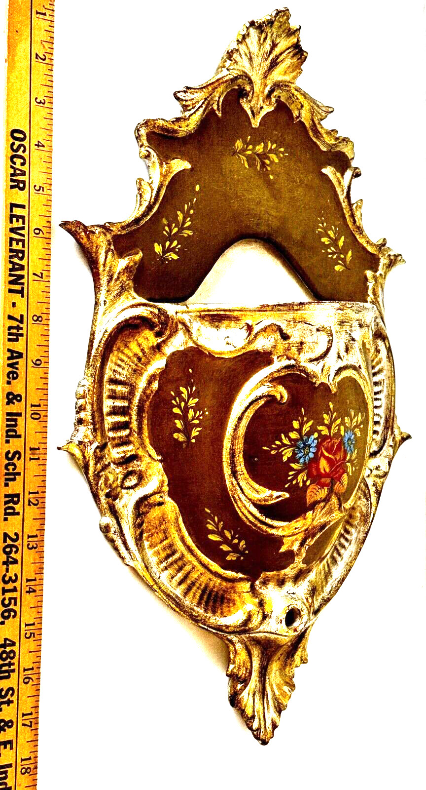 Vintage Italian Lavabo Wall Mount Cistern Ewer Planter Ceramic Hand Painted 19″