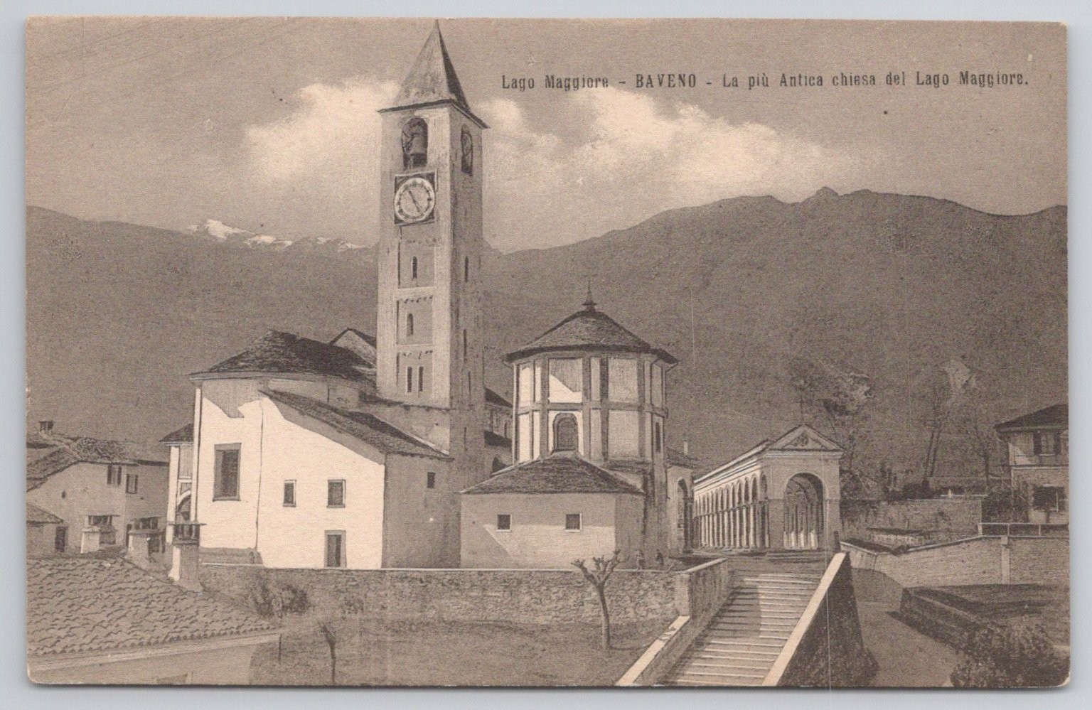 Baveno Lake Maggiore Oldest Church Italy Sepia Postcard Grisoni