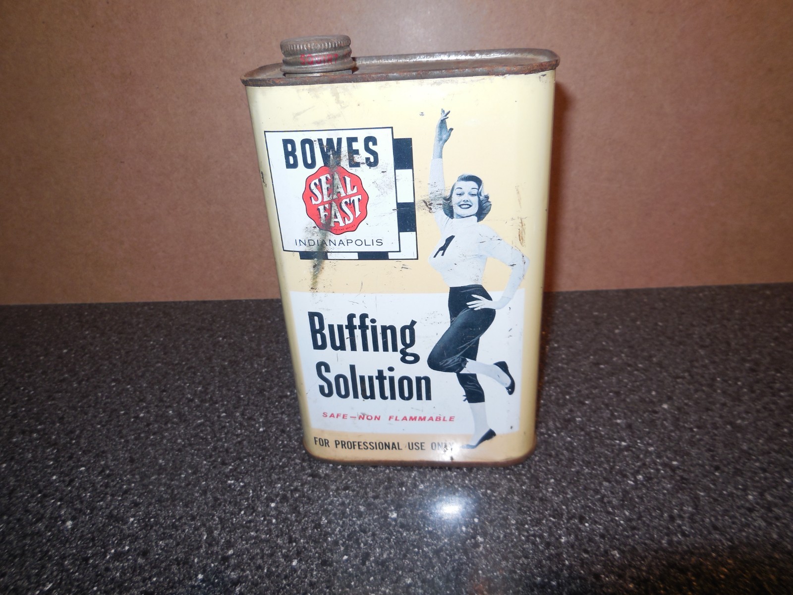 Vintage 1950’s Bowes Seal Fast Buffing Solution Tin Metal Can 1 One Quart