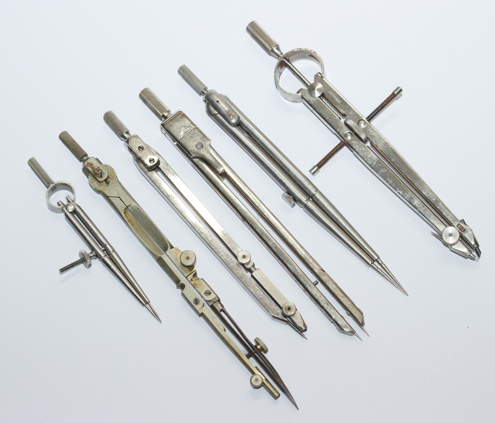 Vintage Assorted 6pc Lot Drafting Compasses & Dividers Machinist Tools Bergen