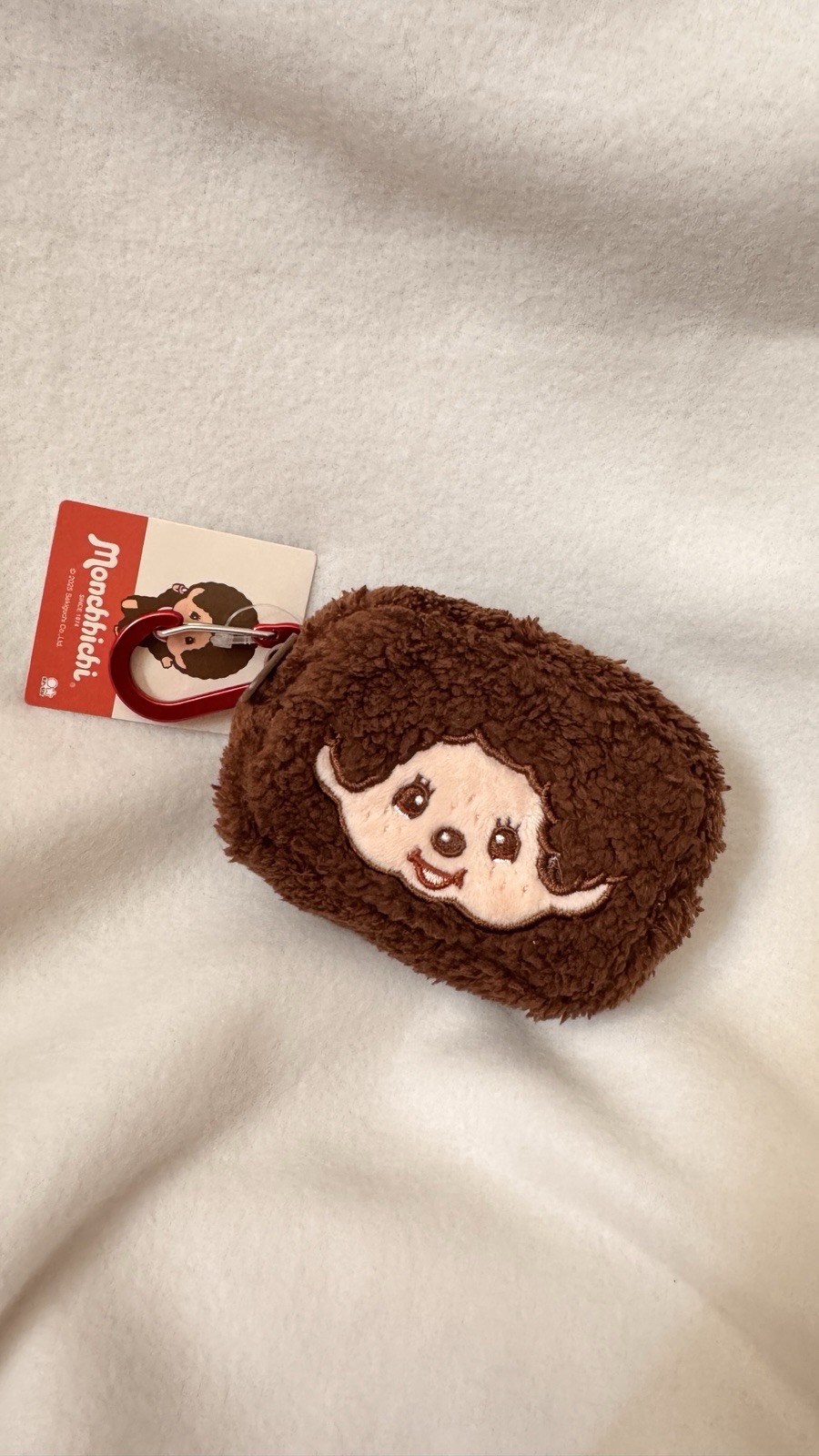 Monchhichi Boy Fluffy Mini Pouch Keychain with Carabiner Japan Import