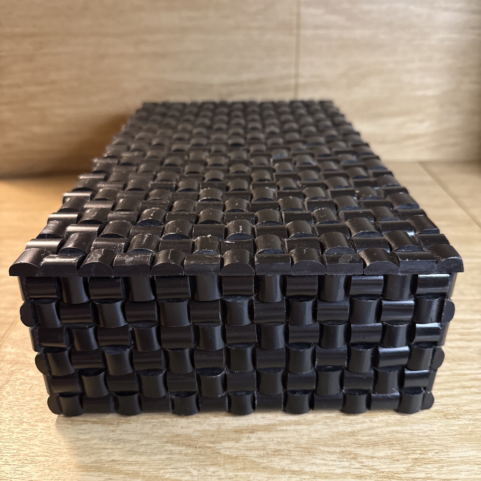 Global Views 12” Black Horn Woven Look Box Vanity Trinket Remote Wood Jewelry