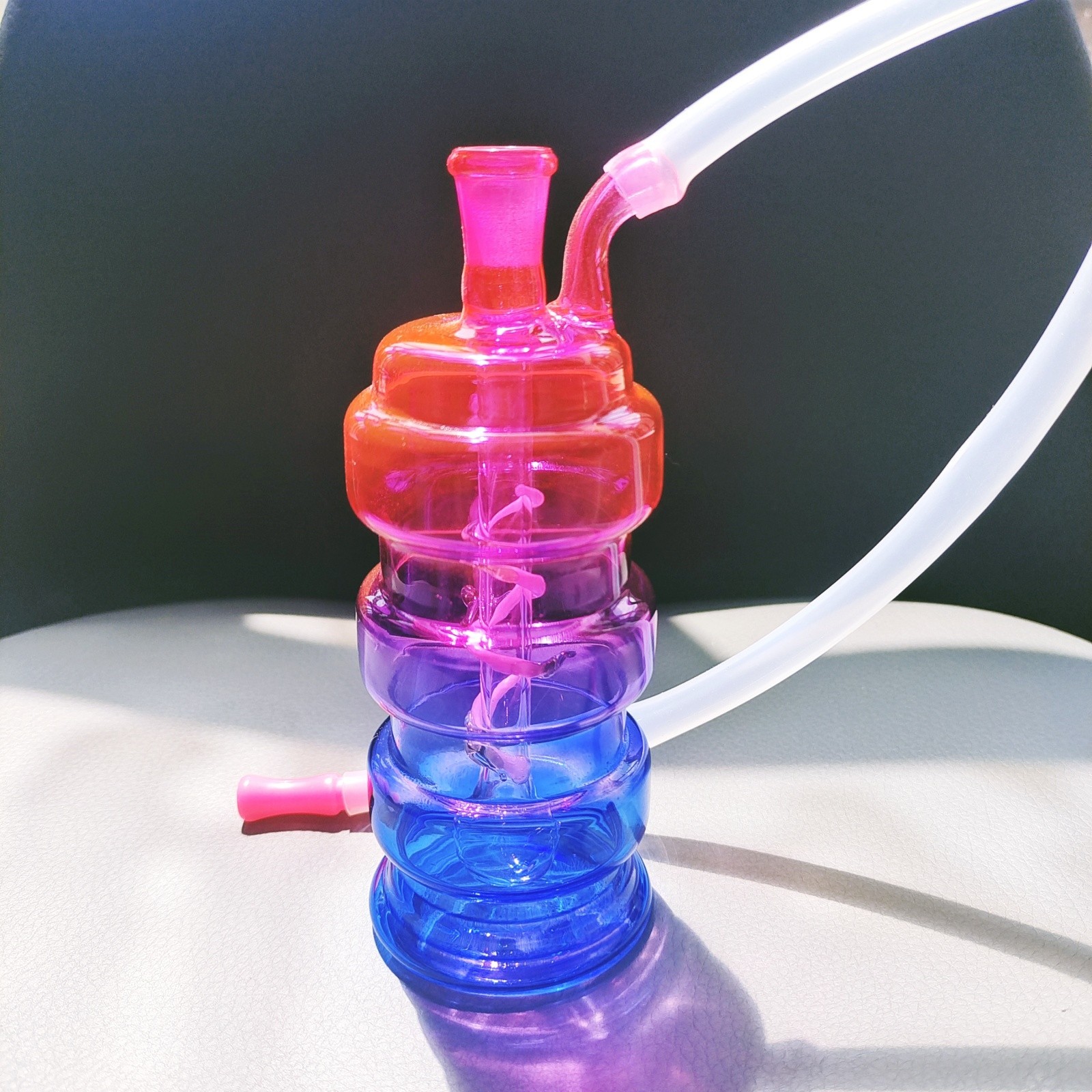 Thick 4.7″ Portable Glass Bong Perc Smoking Water Pipe Hookah Bubbler W/Bowl