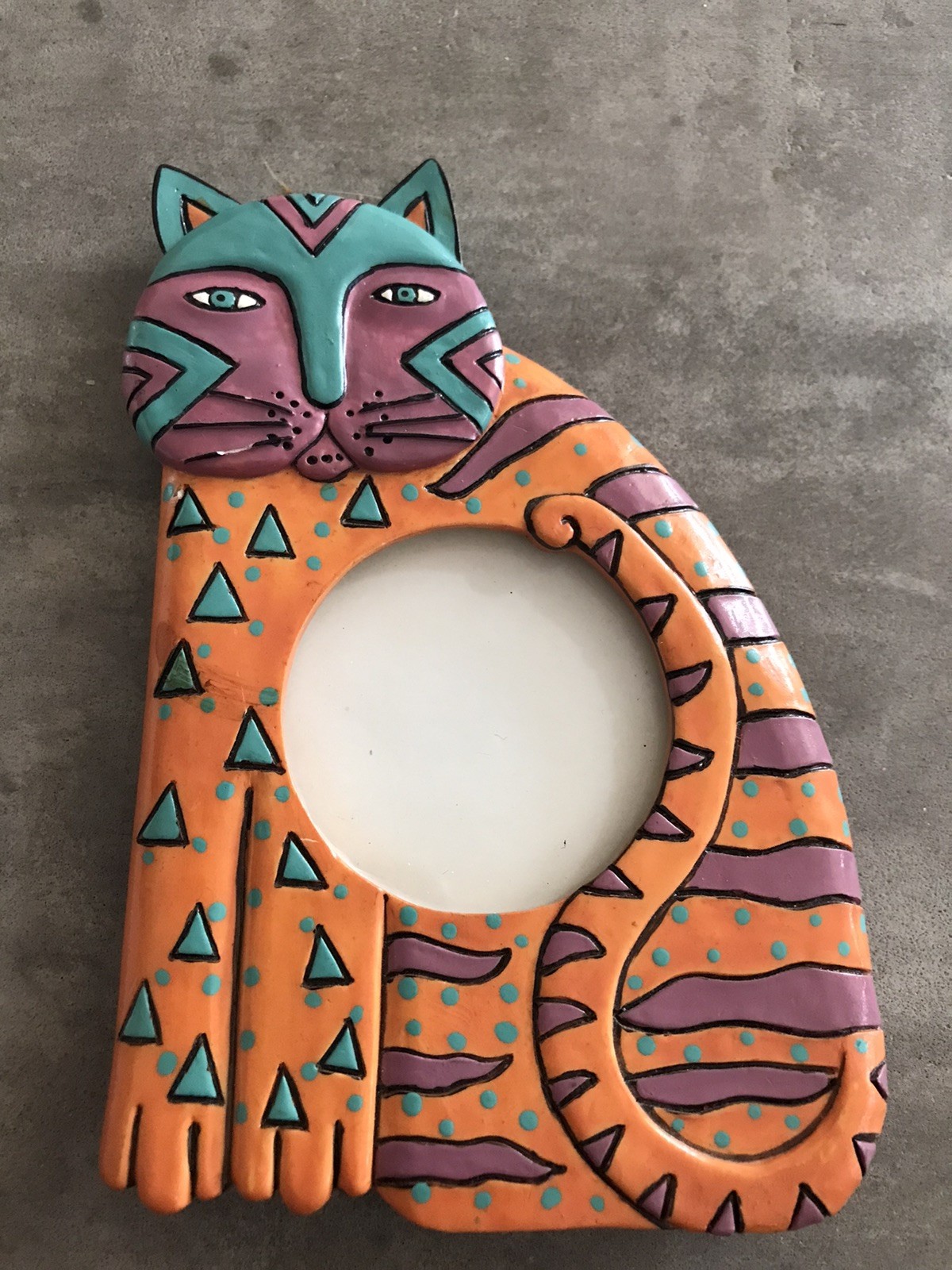 Cat Picture Frame Artsy 2.5″ x 2.5″ Photo Kitty Orange Purple Folk Art Whimsical