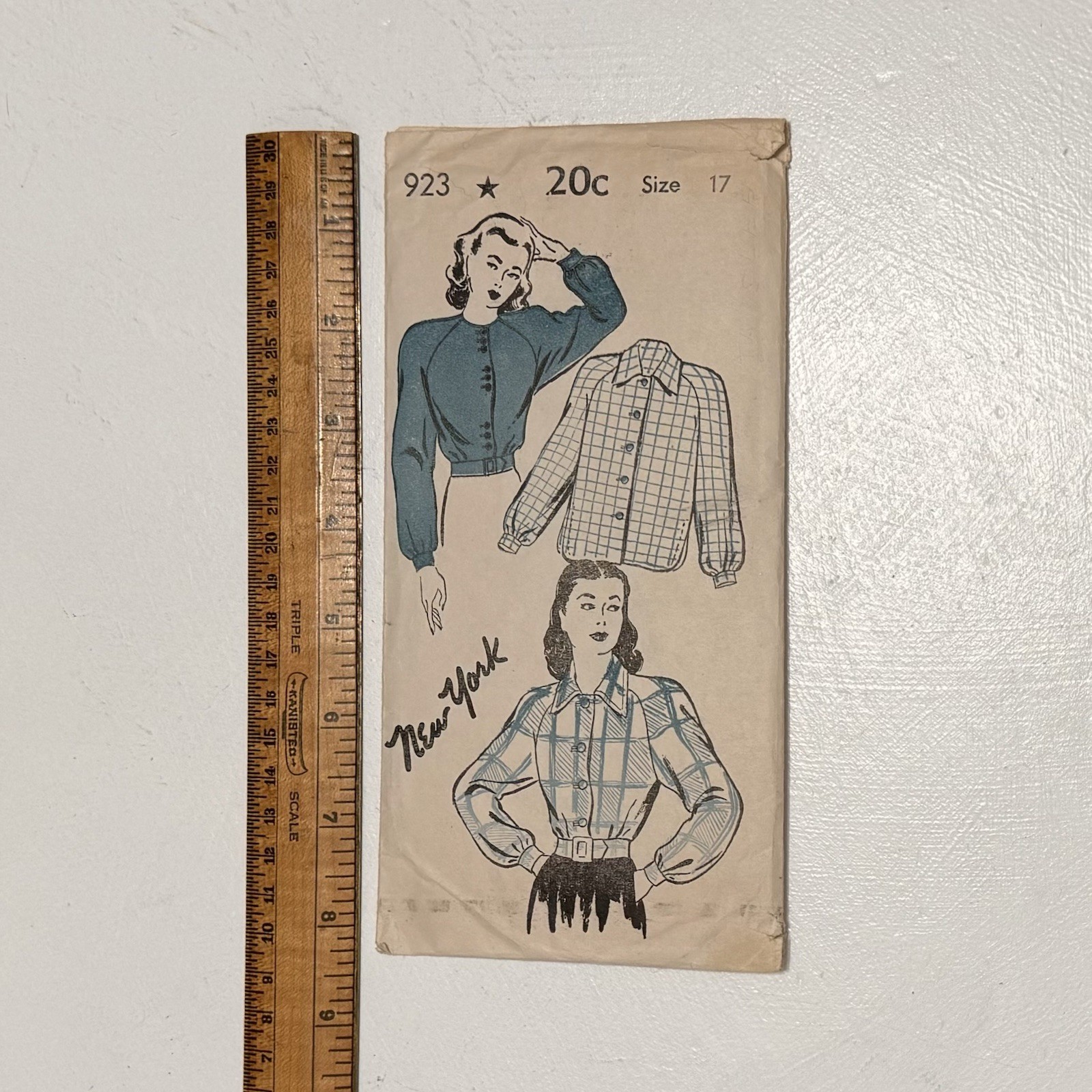 923 New York Pattern, 1940’s, Blouse, Size 17, Complete