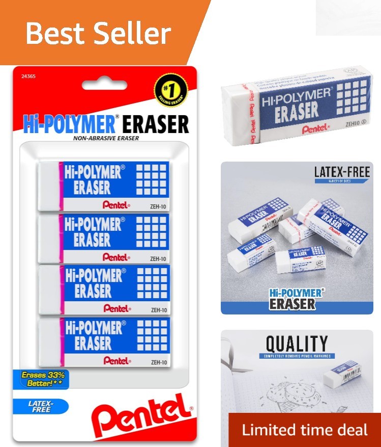 Precision Writing Erasers – 4 Large Hi-Polymer Block Erasers, No Smudging!