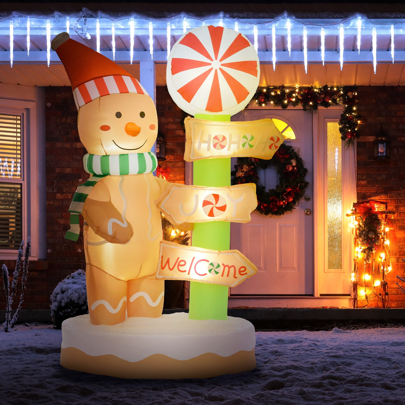 6′ Christmas Inflatables Gingerbread Man and Signpost Used