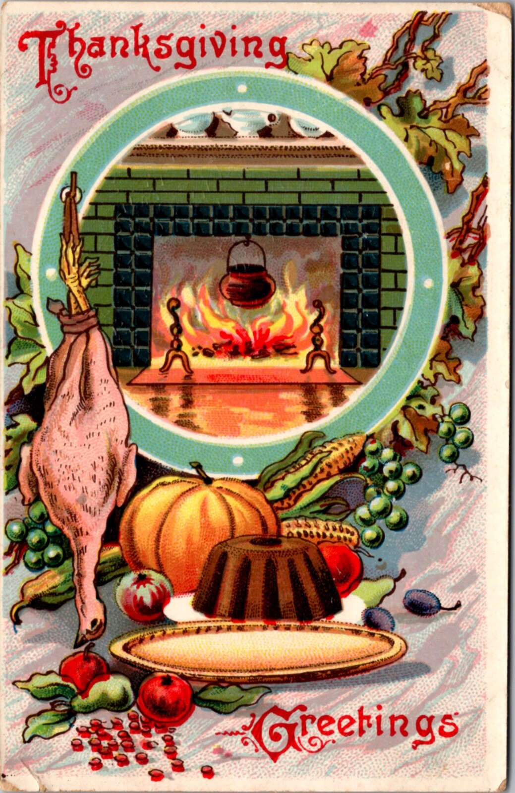 Gel Thanksgiving Day PC Kettle Cooking Over Fire Turkey Fruit and Veggie Dinner