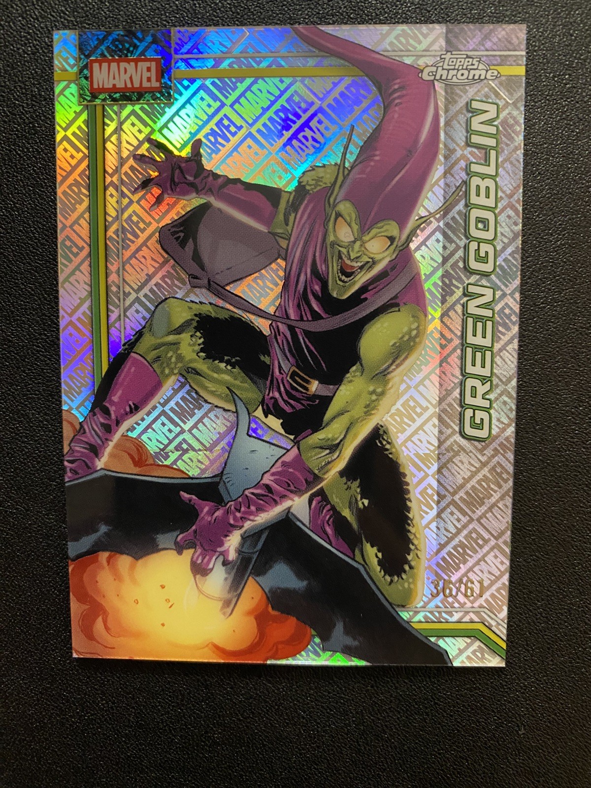 2026 Topps Chrome Marvel Green Goblin Marvel Logofractor /61 – Spider-Man