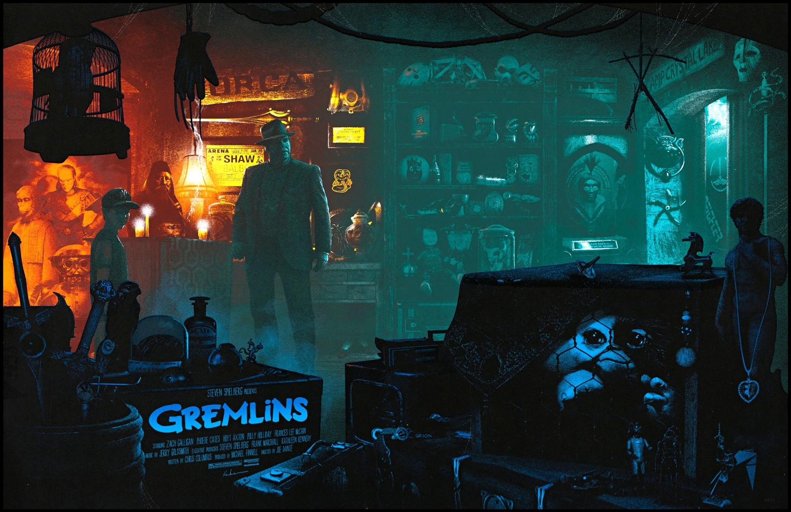 Gremlins Teal Cityscape Gizmo 80s Comedy Horror Movie Poster Print Wall Art