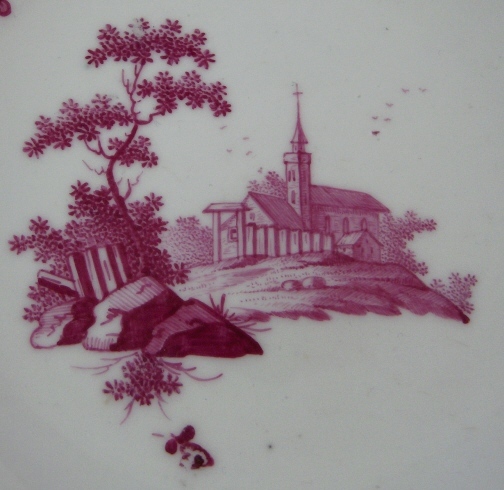 18thC Limbach Thuringia Porcelain Puce Scenic Saucer Porzellan Untertasse Scene