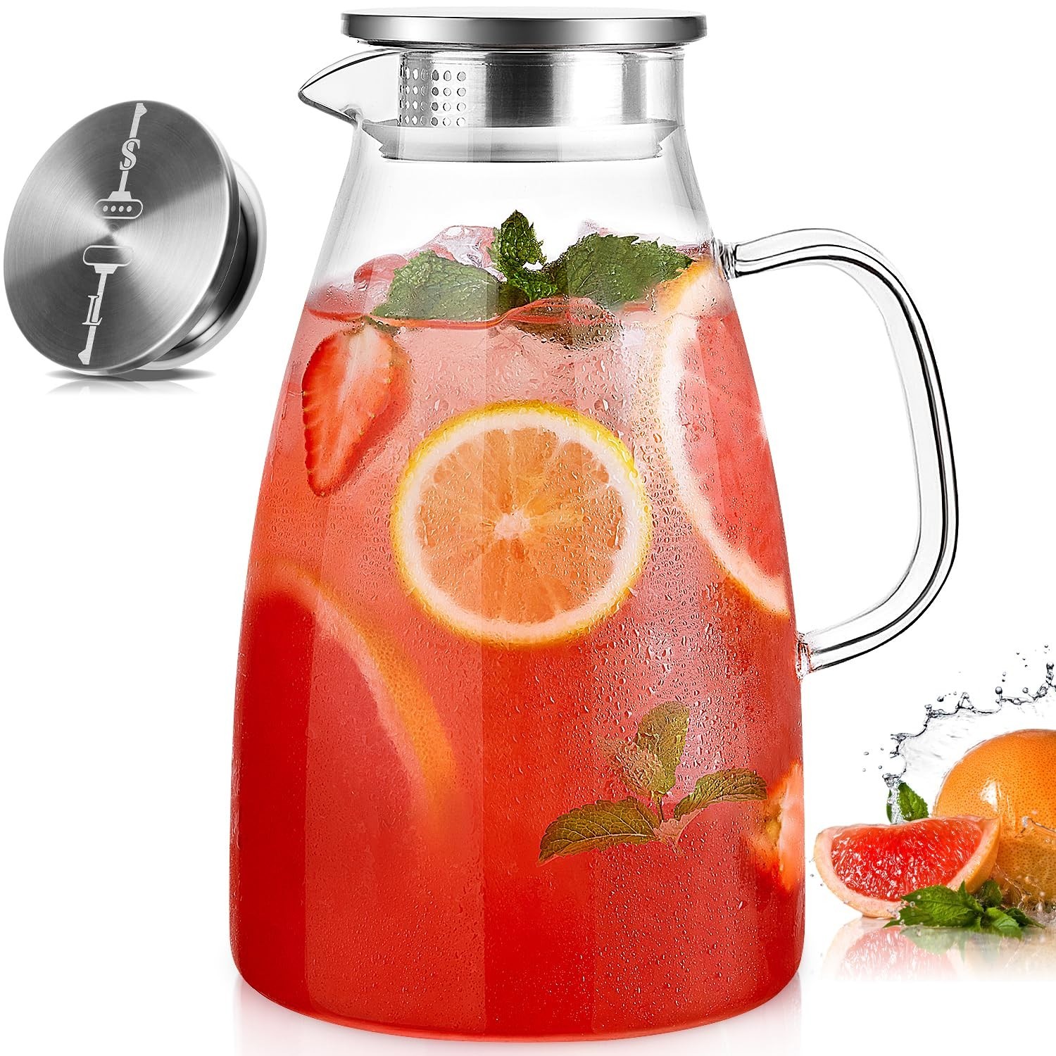 Glass Pitcher with Lid, 3 Liter 100oz Water Pitcher with Handle and Spout for…