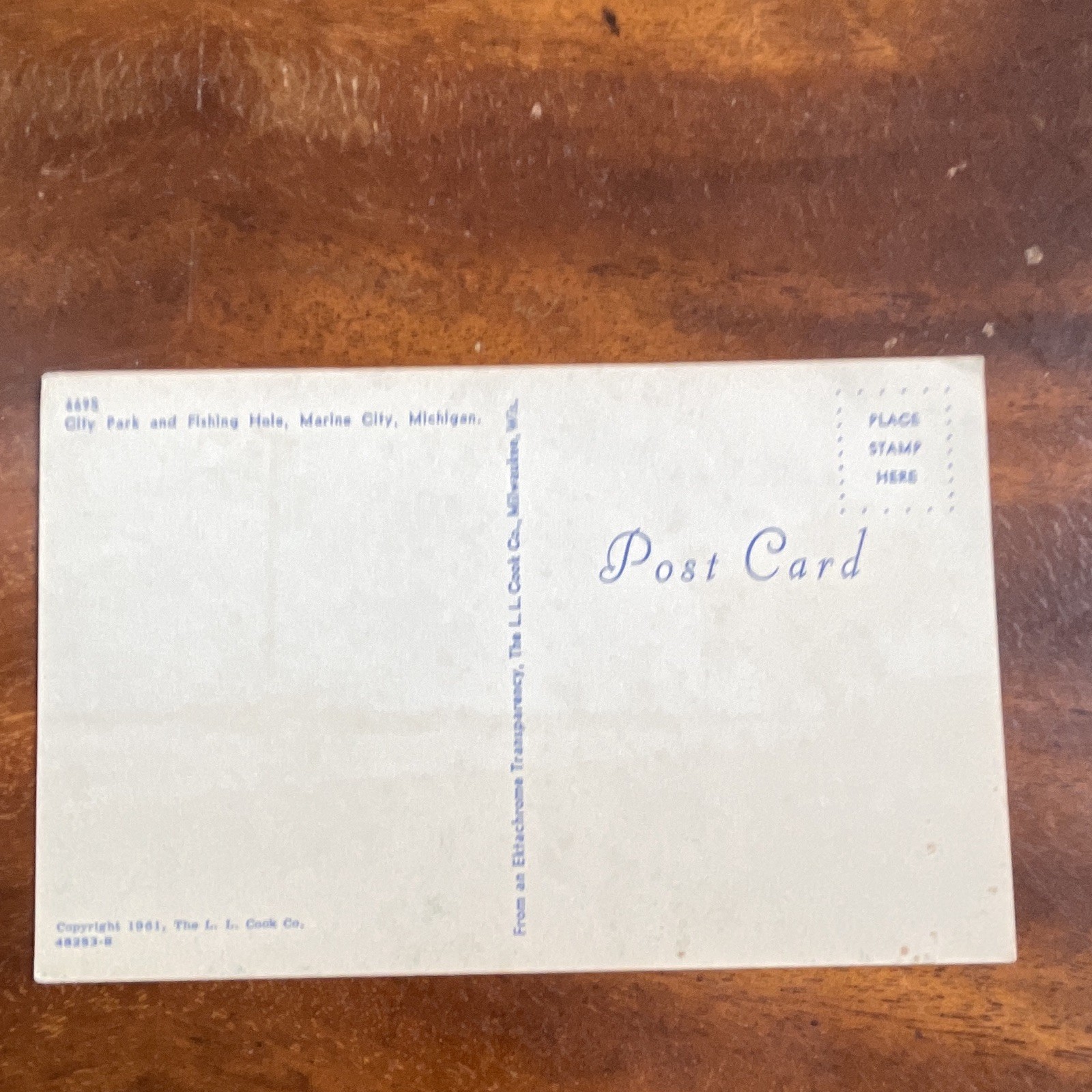 L. L. Cook Co. Marine City City Park & Fishing Hole Postcard Unposted