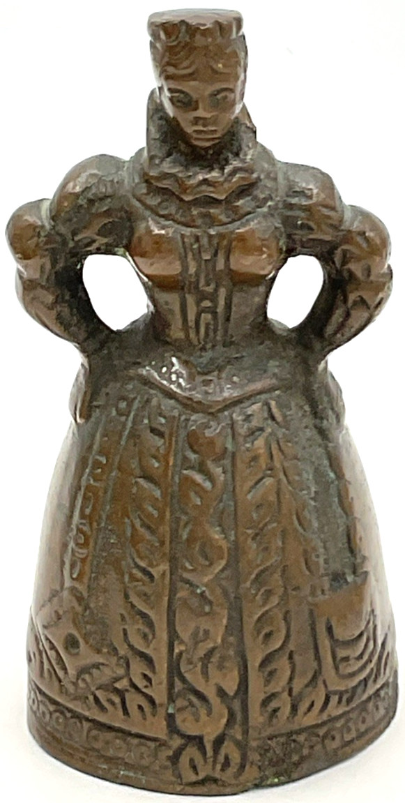 Bronze Elizabethan Victorian Figural Woman Crinoline Lady Bell Leg Clappers