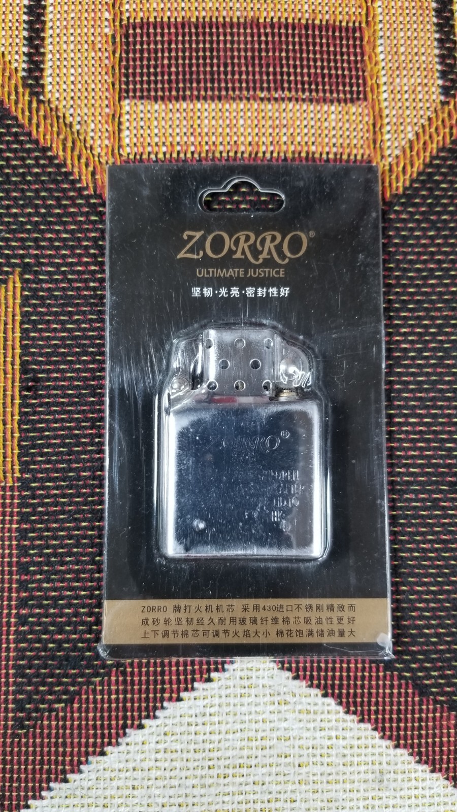Zorro Ultimate Justice Plain Silver Wheel Kerosene Flint Lighter Insert **READ**
