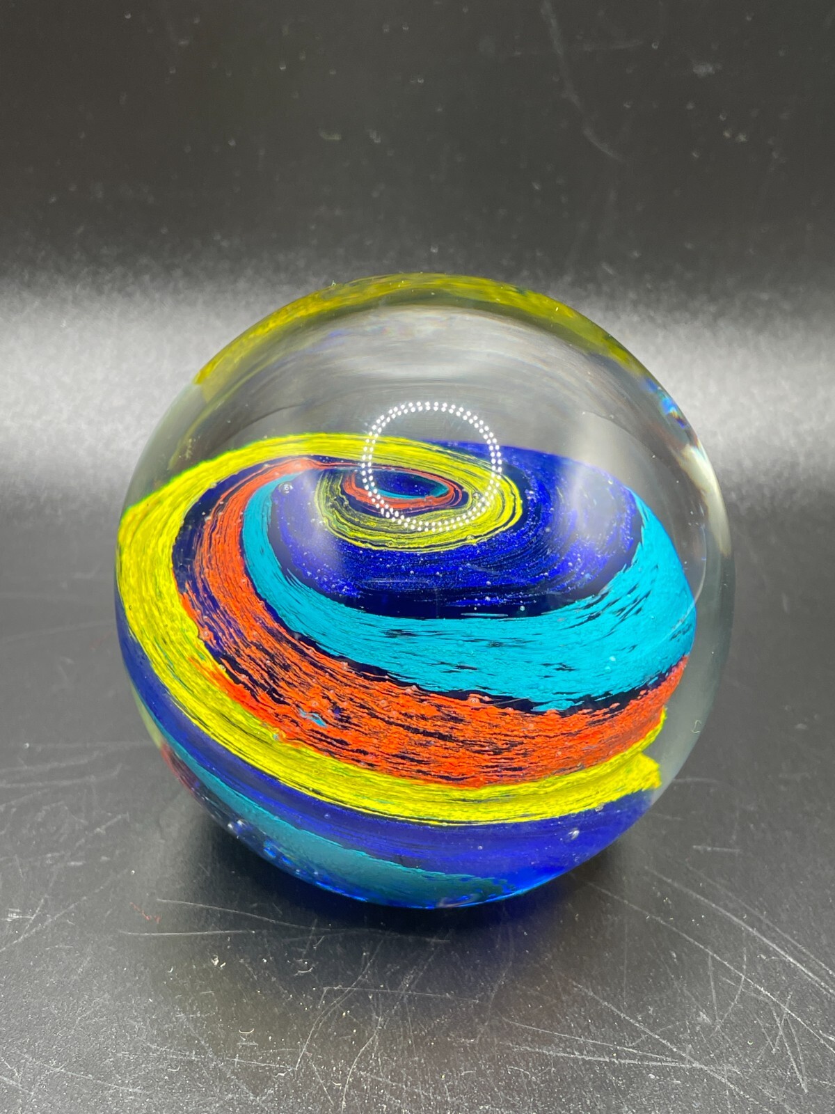 Paperweight Swirl Art Glass Multi Color Pre-Owned Yellow Blues Orange Color
