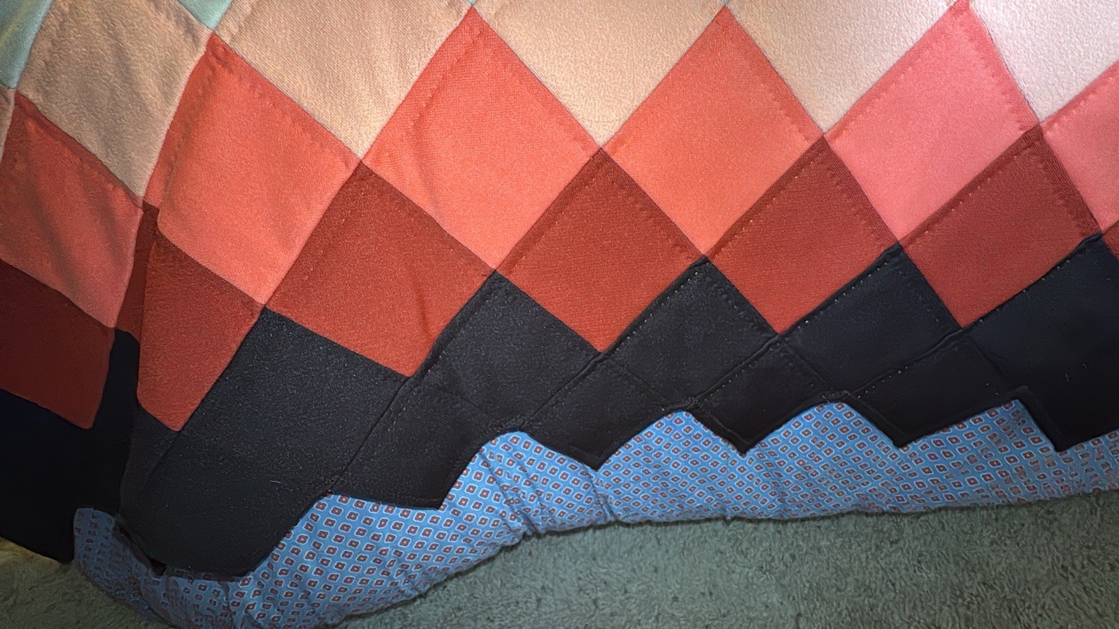 Vtg 70s Handmade Hand Stitched Funky Hippie Poly Patchwork Queen Quilt 99” x 81”