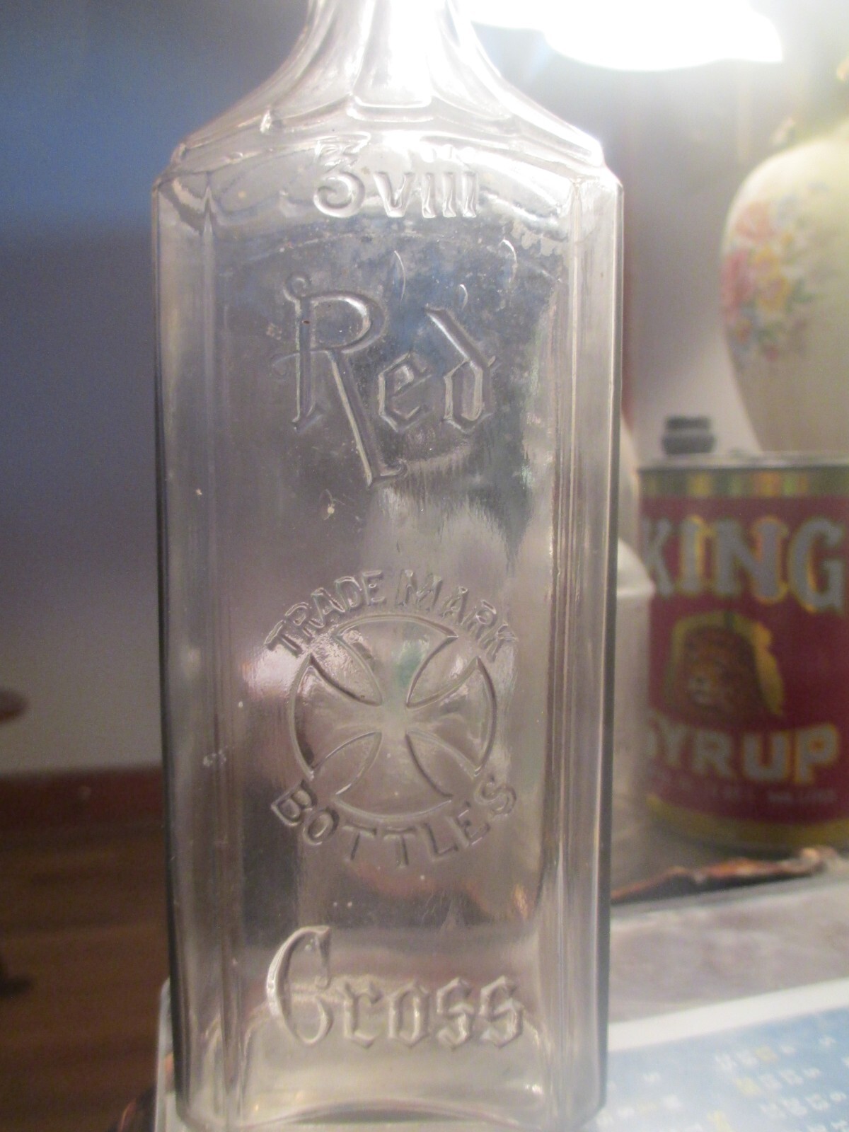 RED CROSS DRUG STORE PICTORIAL MEDICINE BOTTLE 1890-1910 RED CROSS 7 1/4 inch