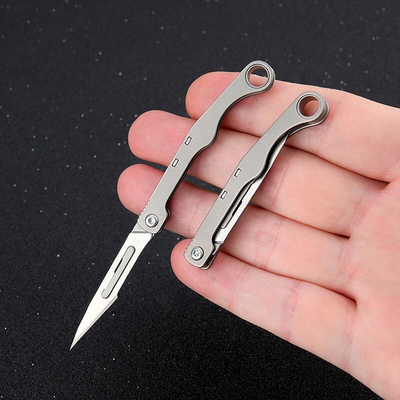 Mini Titanium Utility Folding Knife Scalpel Blade Pocket Keychain Outdoor EDC