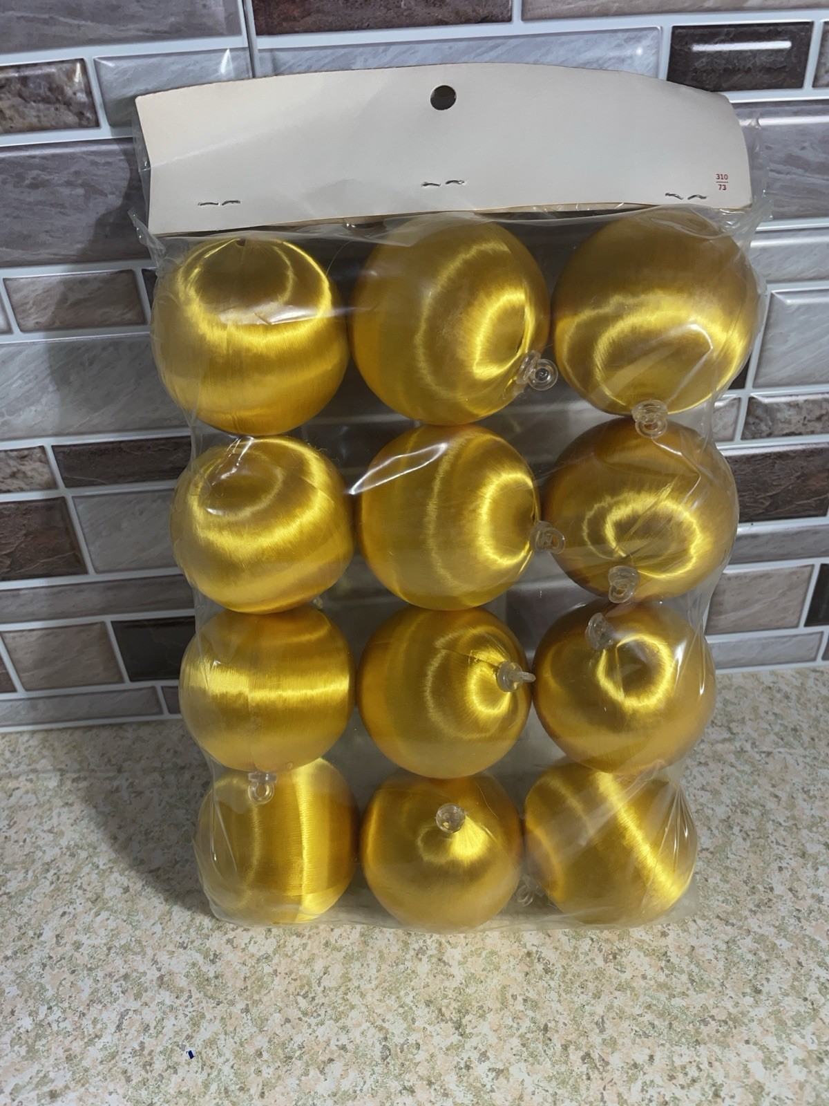 12 Vintage Satin Christmas Ornaments Gold 2″ Merri-Craft USA New