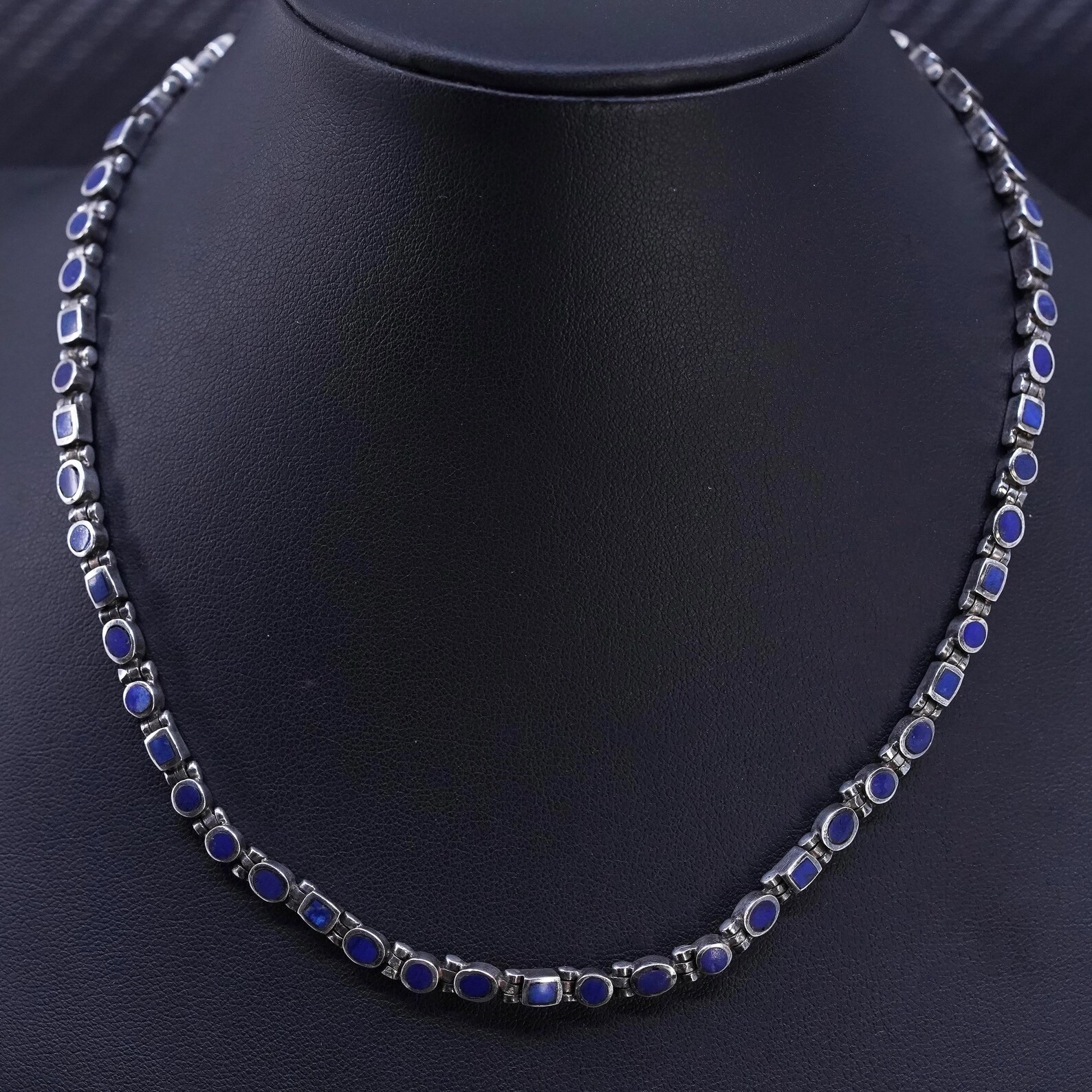 16″ Cluster Sodalite Blue Gemstone 14K White Gold Over Tennis Necklace 16″ Women