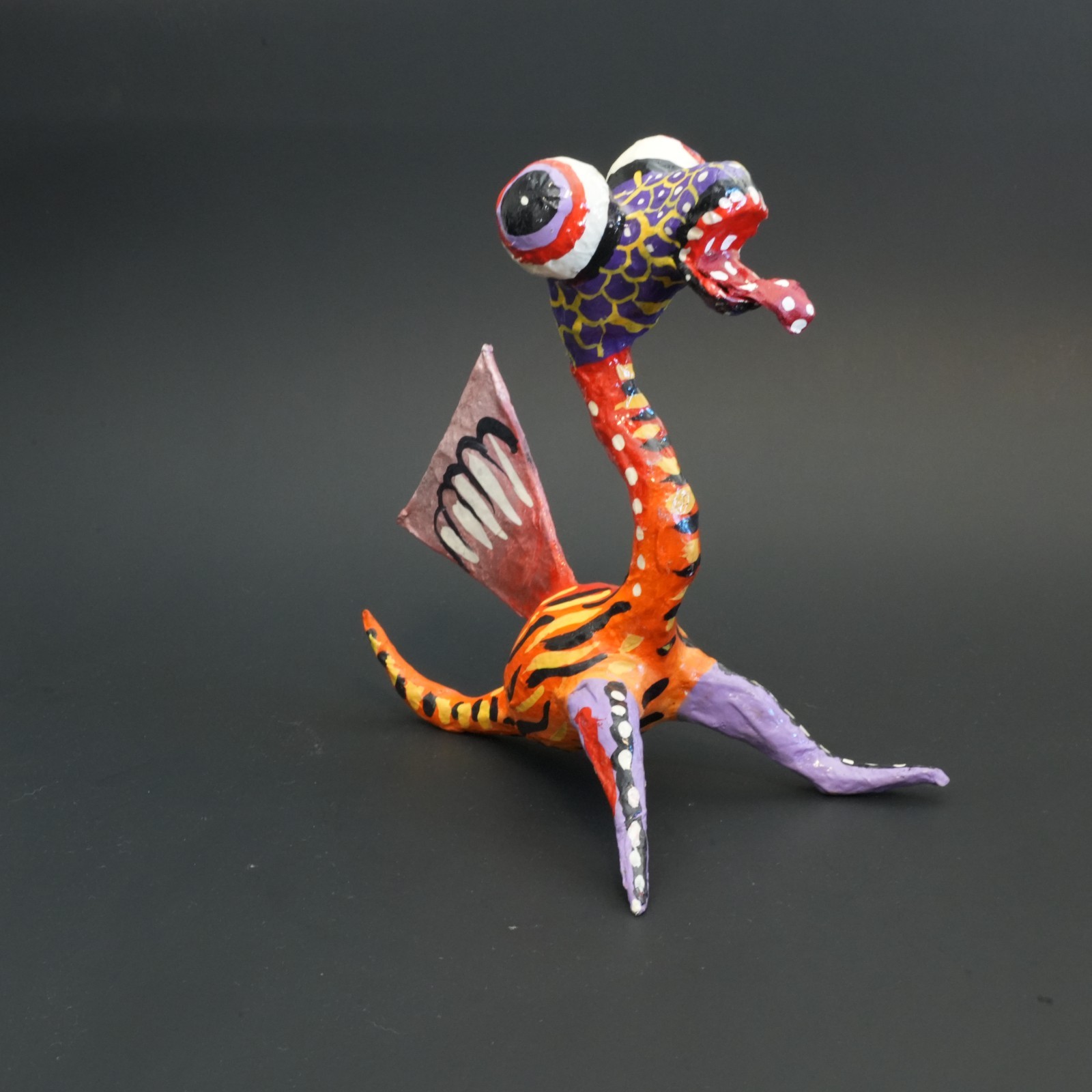 Colorful Alebrije Dragon Sculpture, Hand Painted Paper Mache, Mexico City Art