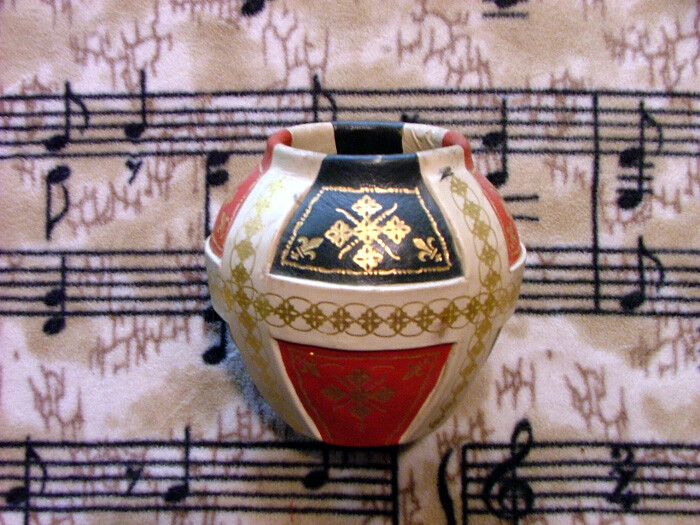 VASE Vintage MOROCCO Moroccan LEATHER Bound CLAD Urn VASE Vessel 5” inches TALL