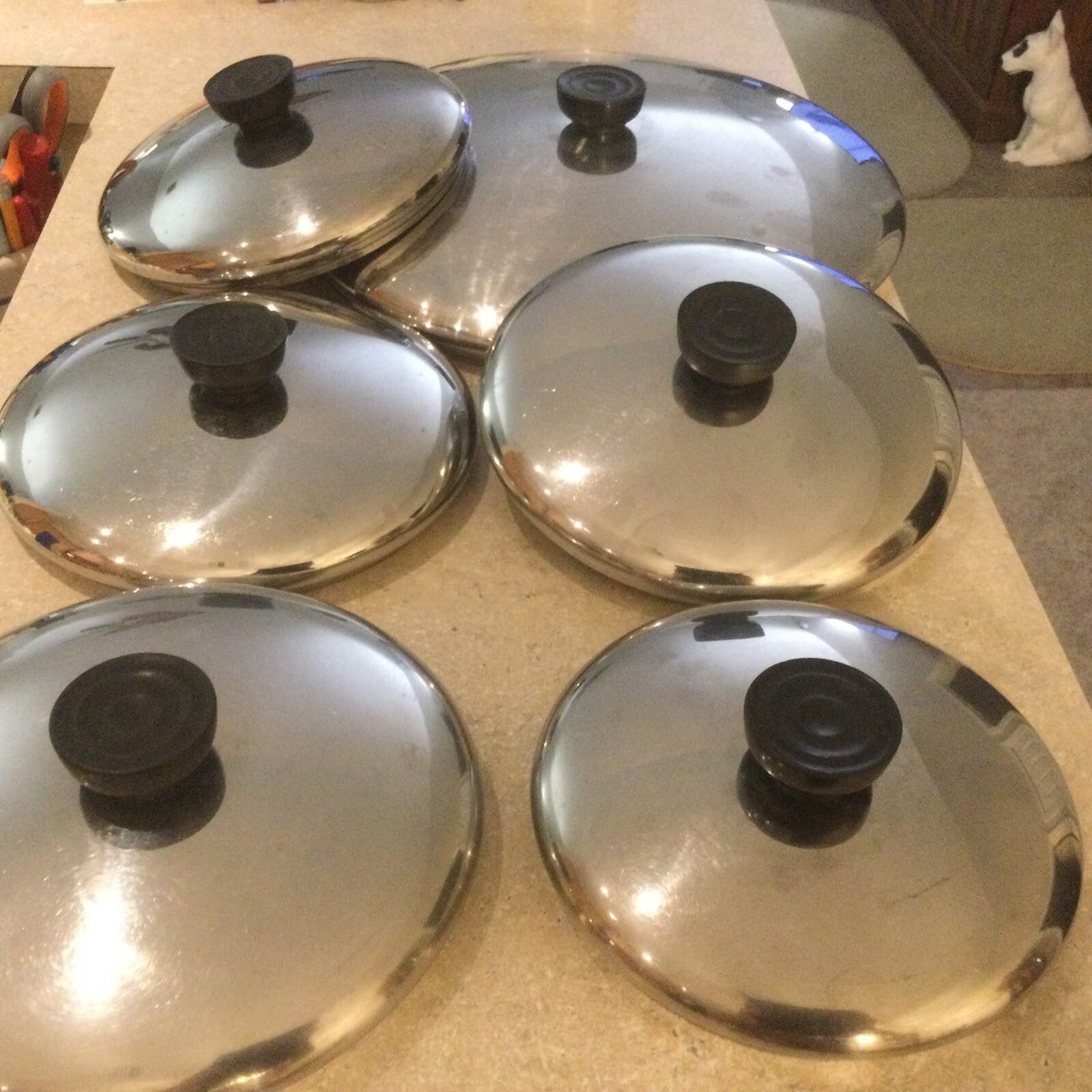 Vtg 1801 Revere Ware Stainless Steel Replacement Lids ONLY-5 3/8,6,7, 12 SIZE