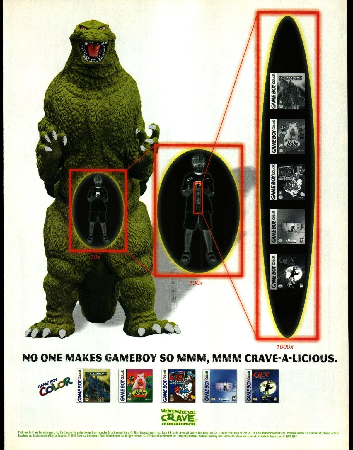 Godzilla Nintendo Game Boy Color Crave 1999 Vintage Magazine Ad Gaming Retro