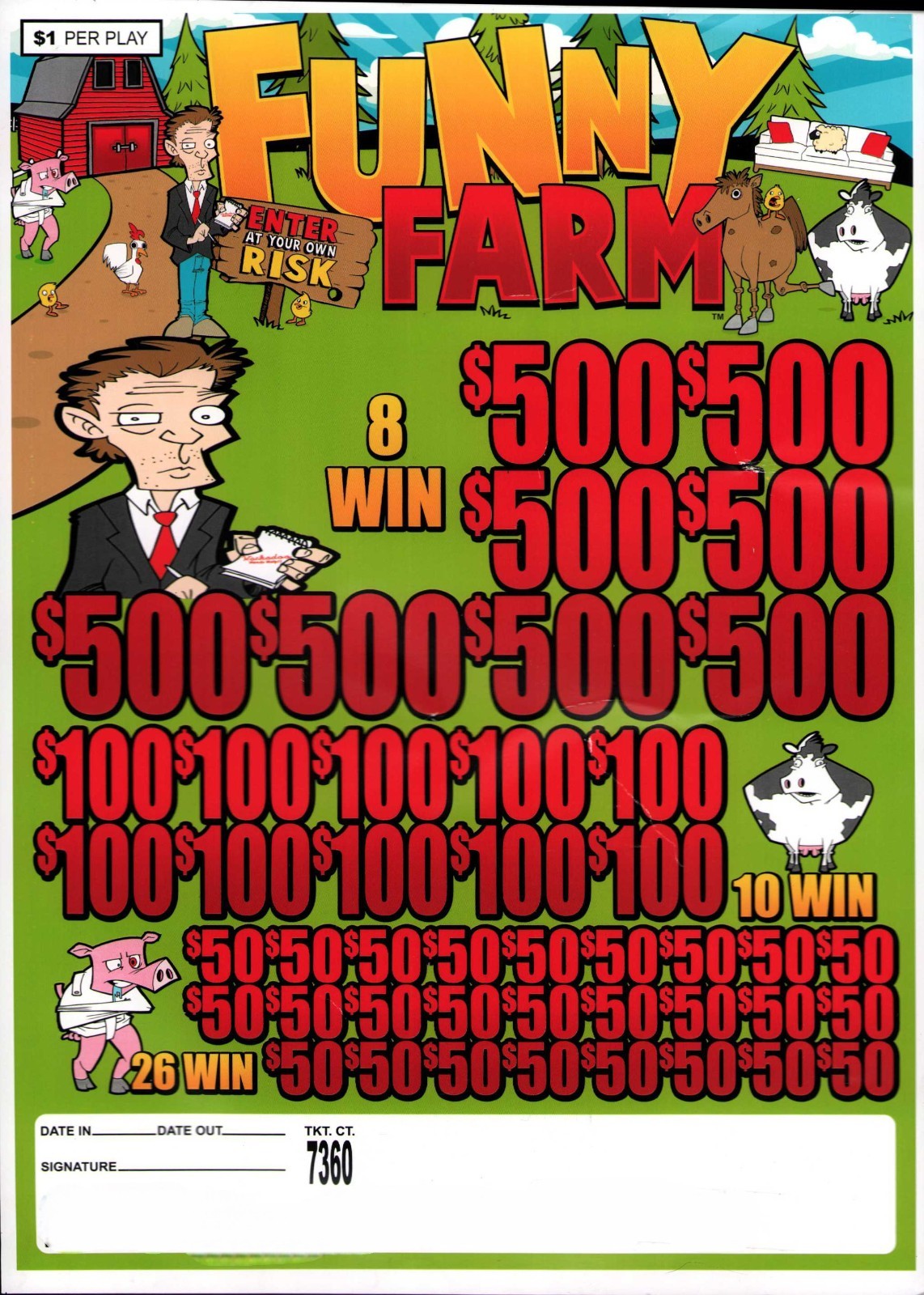 Pull Tab Tickets – Jar – Game – Funny Farm- 7,360 ct