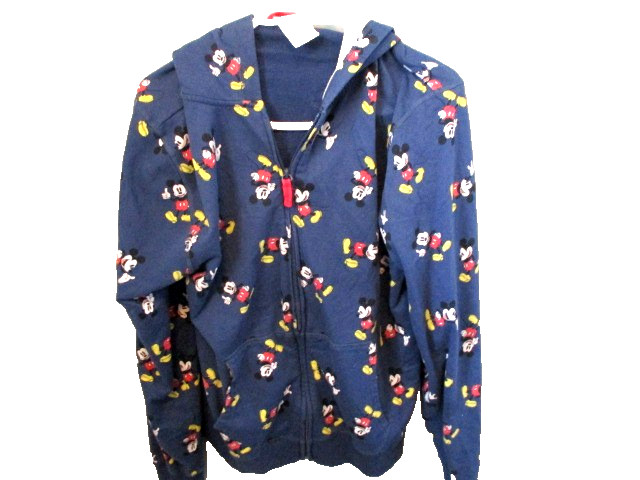 DISNEY MICKEY MOUSE FULL ZIP LIGHT WEIGHT JACKET WITH HOOD, BLUE SIZE M