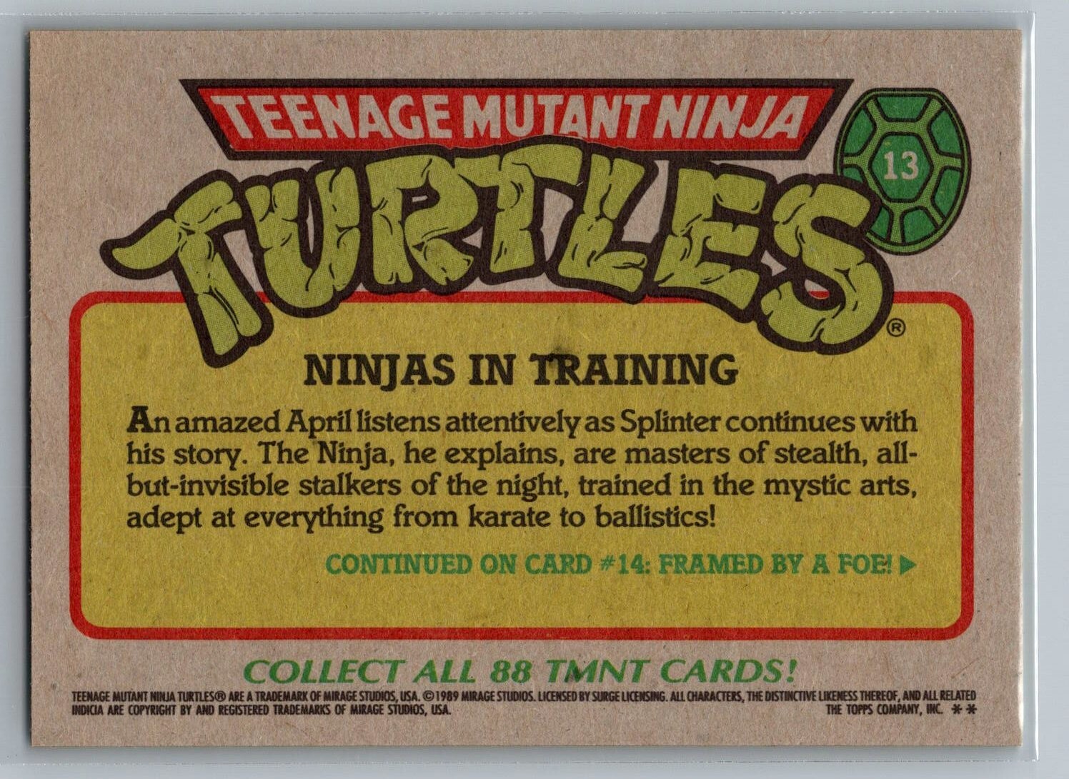 #13 ~ Ninjas in Training ~ 1989 Topps Teenage Mutant Ninja Turtles