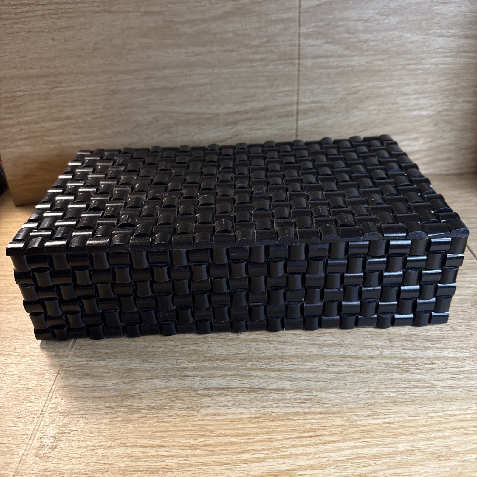 Global Views 12” Black Horn Woven Look Box Vanity Trinket Remote Wood Jewelry