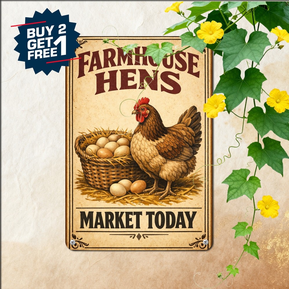 Vintage Farmhouse Farm Fresh Eggs Hen Chicken Country Kitchen Metal Tin Sign
