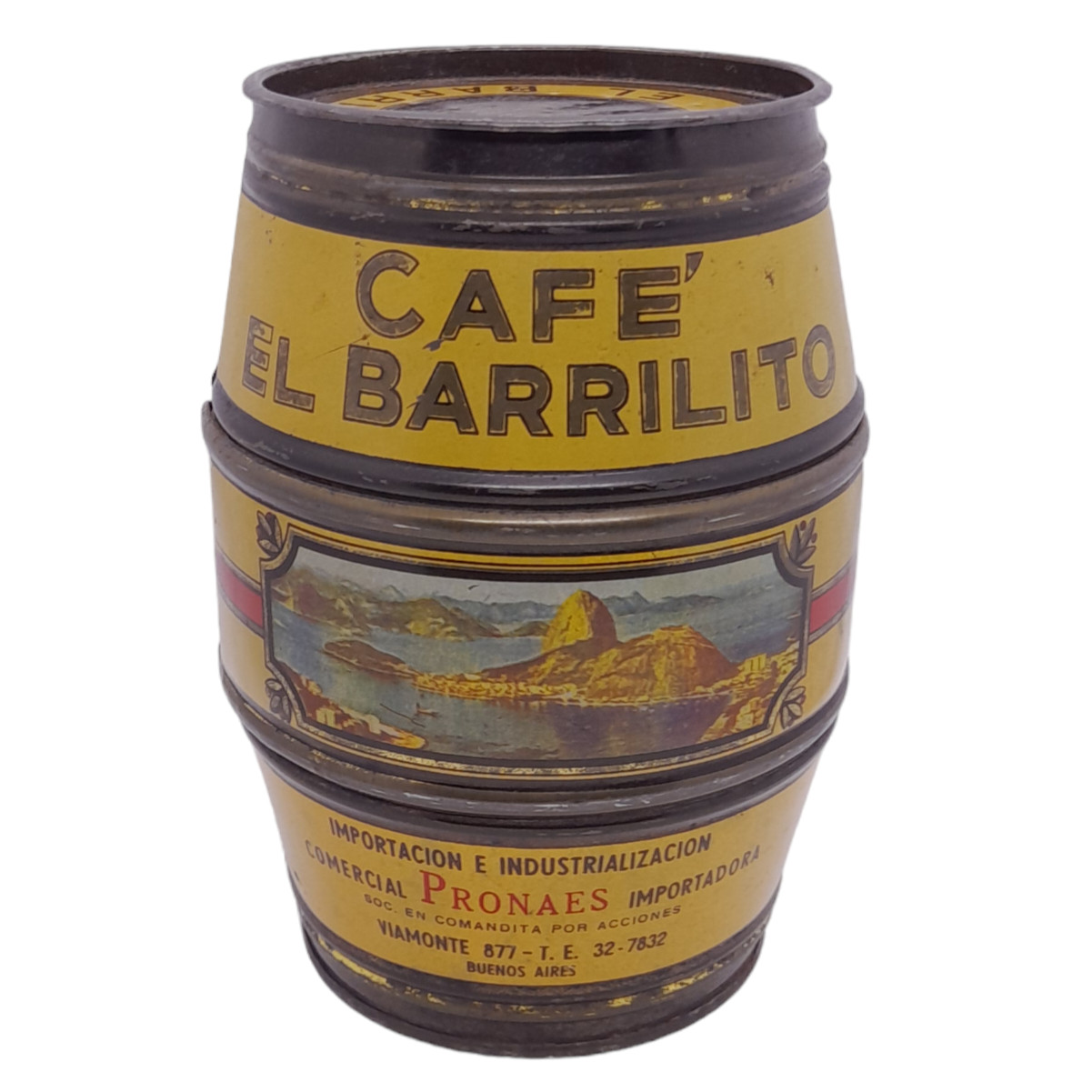 Vintage 1940’s ‘El Barrilito’Barrel Figural Coffee Container Litho Tin Argentina
