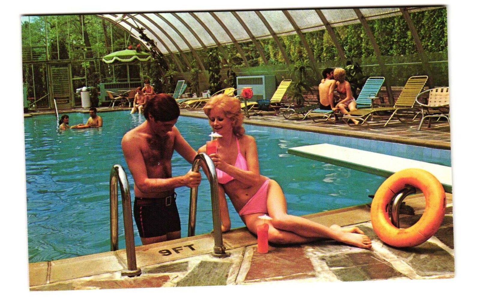 Indoor swimming pool at Strickland’s Mountain INN Mt Pocono PA VTG Postcard