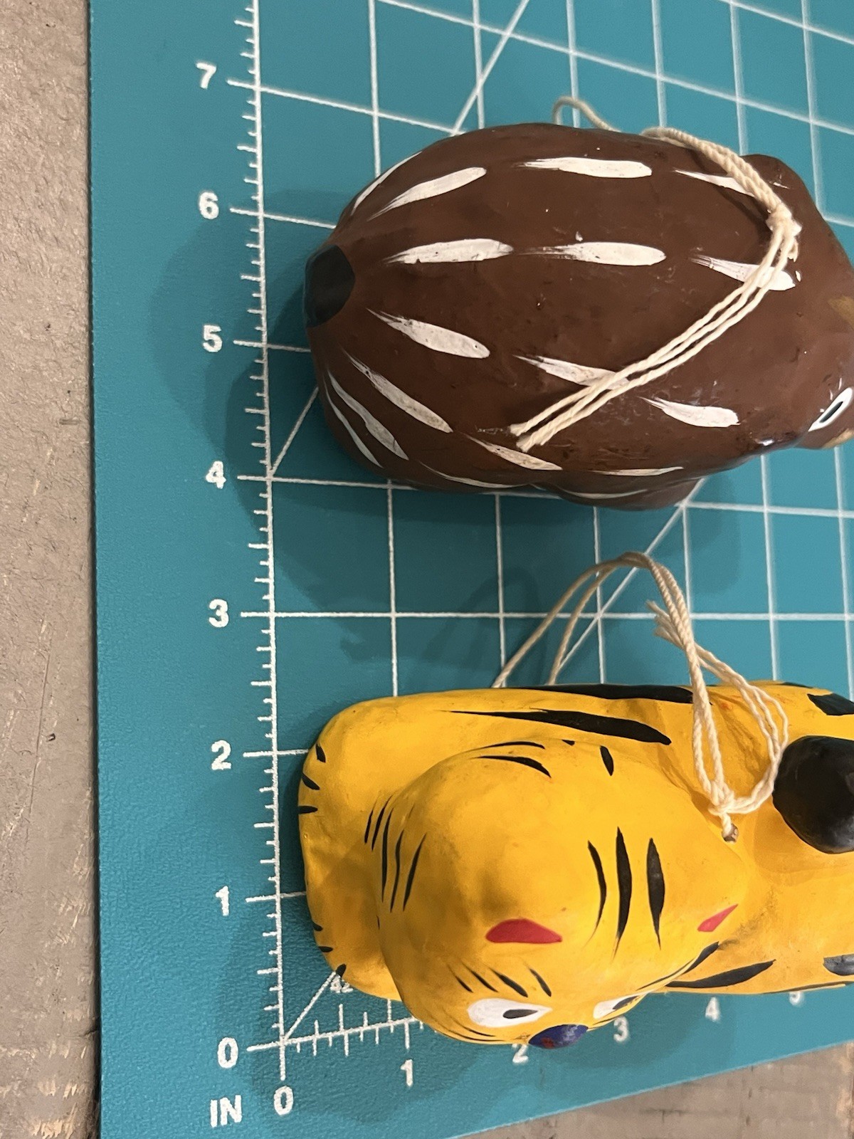 VTG 2 Japanese Hariko Papier-Mâché Tiger And Boar Folk Art Ornament Rare & Uniqu
