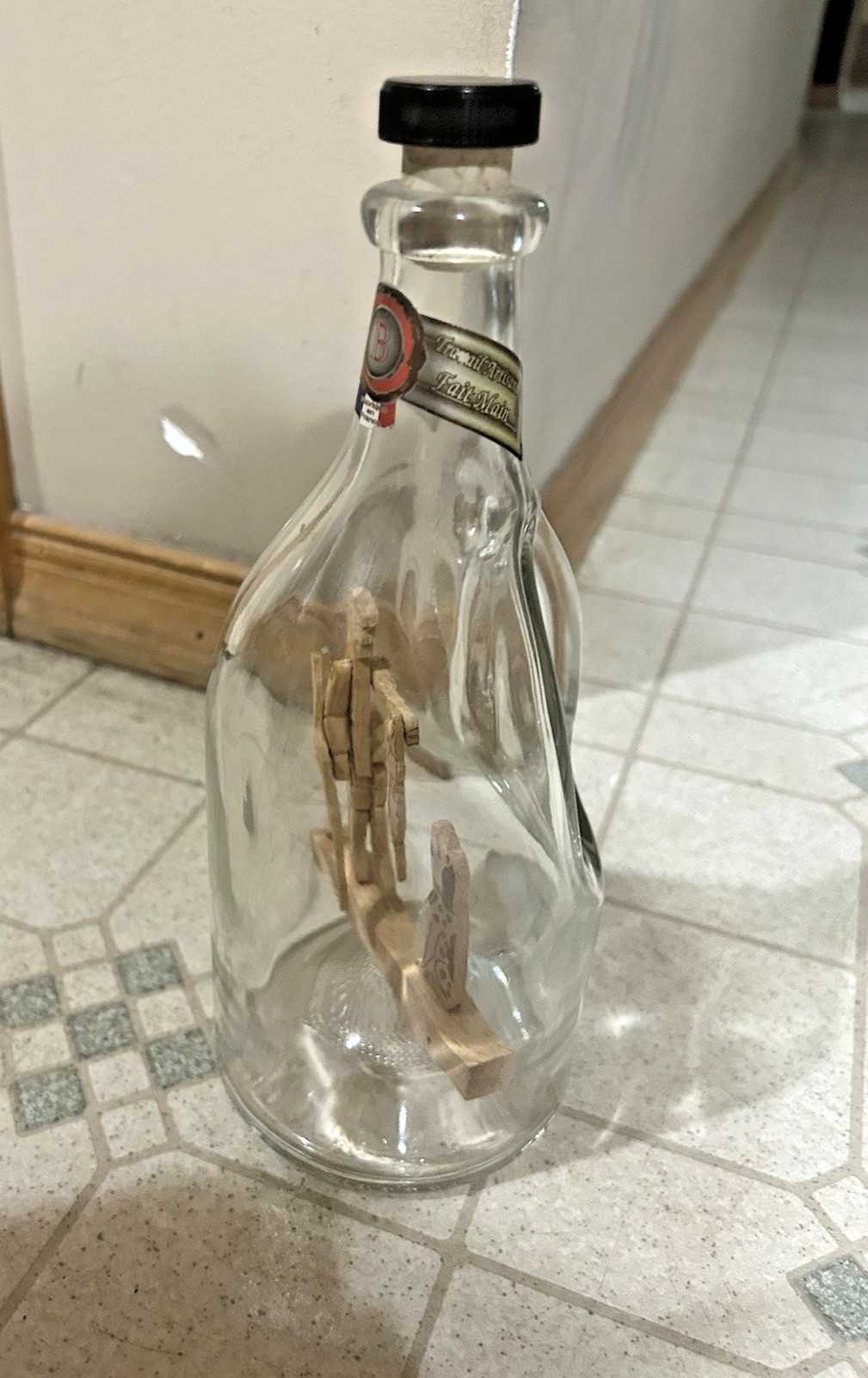 UNIQUE FOLK ART Whimsy in Bottle HUNTER WITH RABBIT & DOG DETAILED HAND MADE