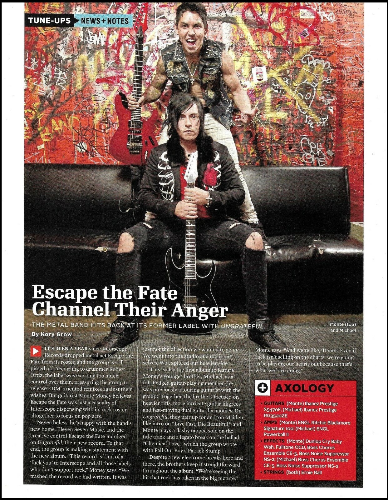 Escape The Fate Monte & Michael Money Ibanez Prestige guitar article print