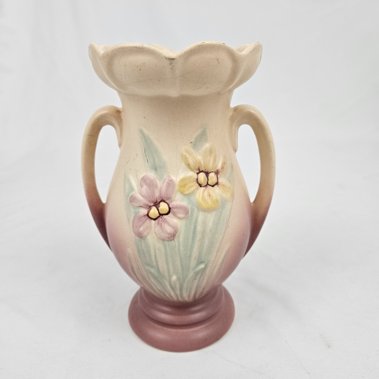 Hull Pottery Vase Iris 407-7 Double Handle Vintage Victorian Art Nouveau 1940’s