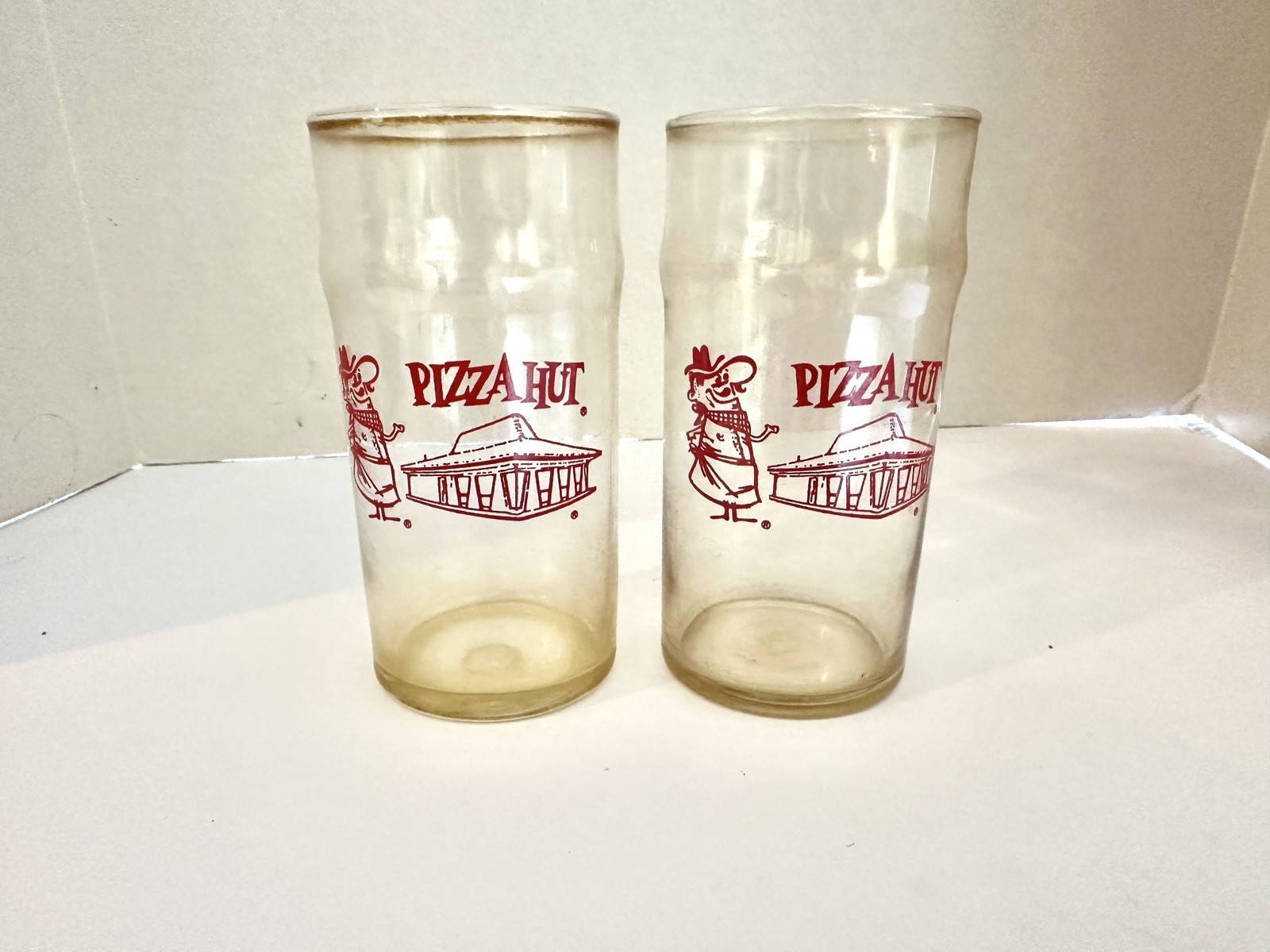 Vintage NOS 1970s Pizza Hut Libbey 10oz Drinking Glasses 5 5/8″ Tall Lot of 2