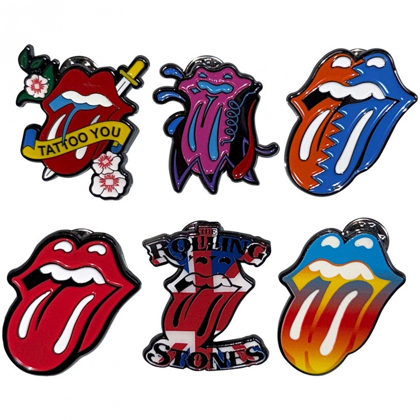 The Rolling Stones Tongues Evolution Boxed Enamel Pins – 6-Pack Multi-Color