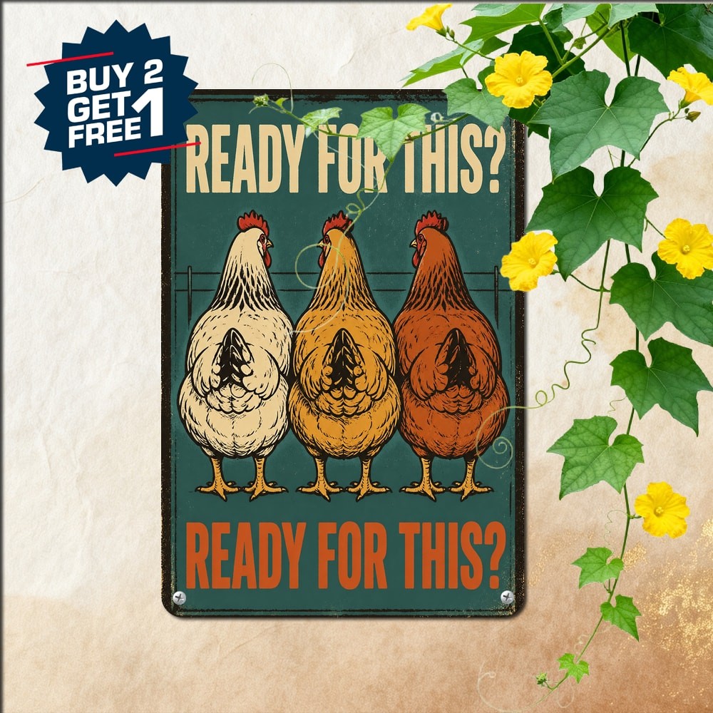 Rustic Farmhouse Poultry Butt Sign Vintage Chicken Metal Tin Plaque Wall Decor